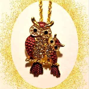 Owl Mom & Child Rhinestone Necklace